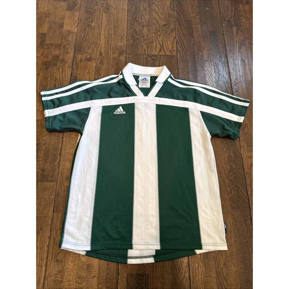 Adidas 1998 Green White Striped Soccer Jersey Vintage Football Kit L Fits S/M